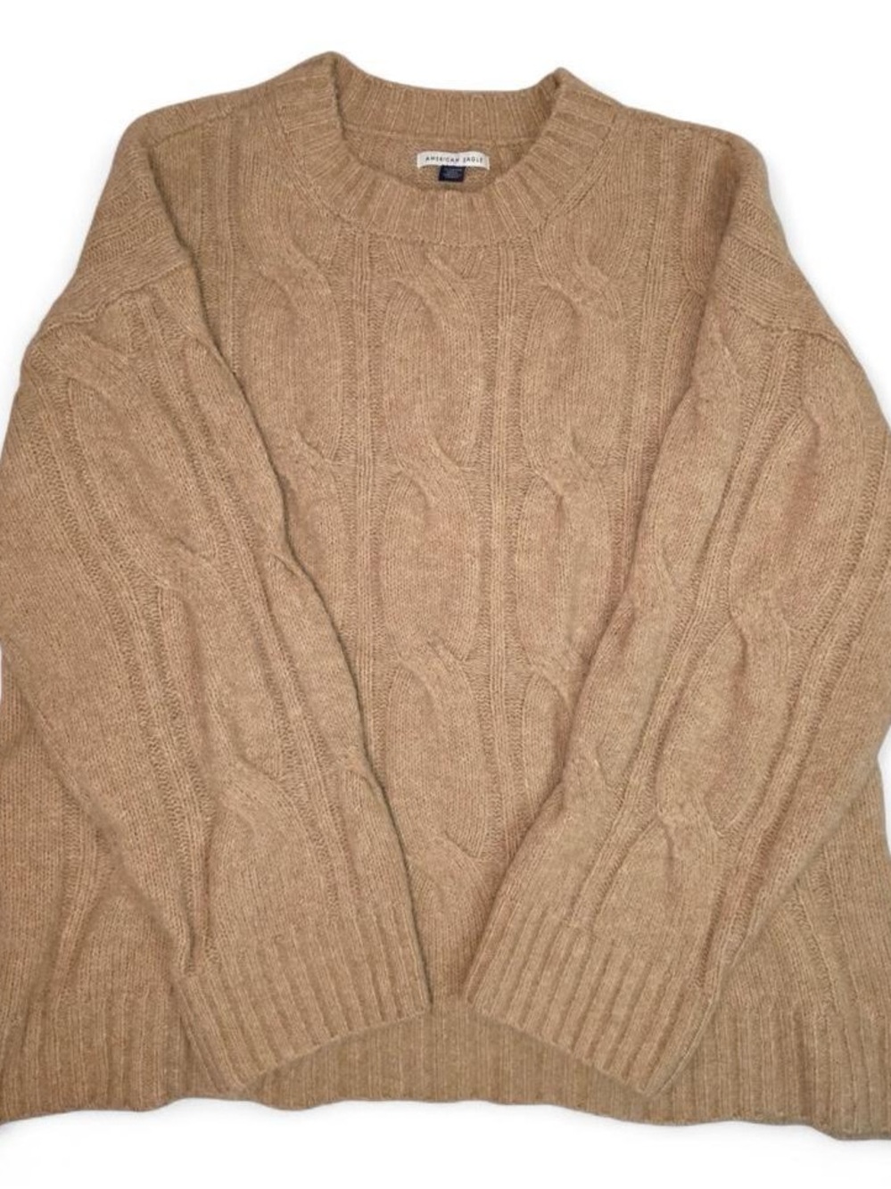 American Eagle Whoa So Soft Oversized Cable Knit Sweater Camel Tan XL